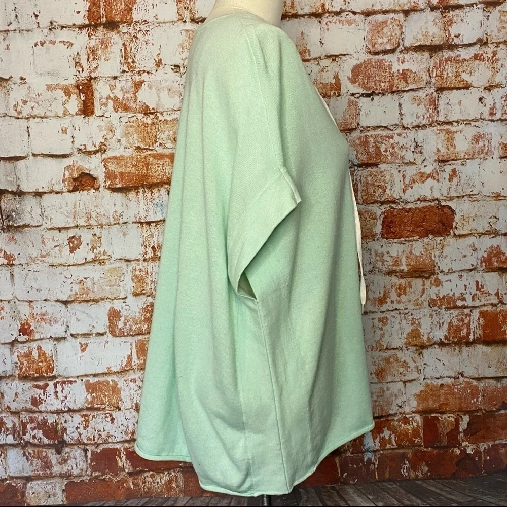 Zoe Couture Collection Mint Green Knit Tunic Lace Up Neck Short Sleeve M L